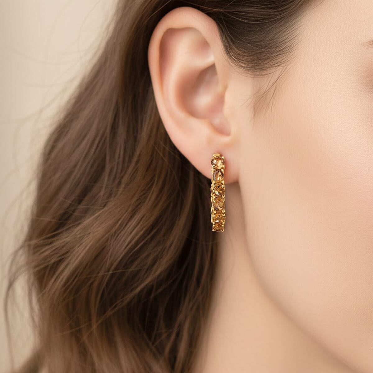 EverTrue Autumn Alexite 8.90 ctw Fireline Hoop Earrings in 18K YG Plated image number 2