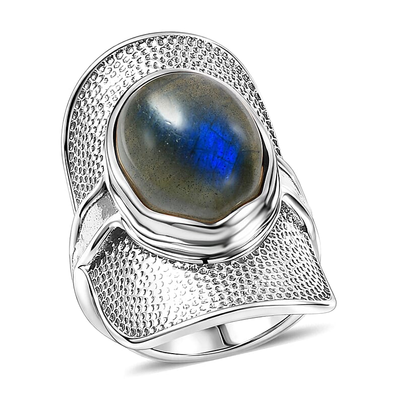 D'Joy Passport to Israel Artisan Crafted AAA Malagasy Labradorite 9.30 ctw Ring in Sterling Silver (Size 7.0)