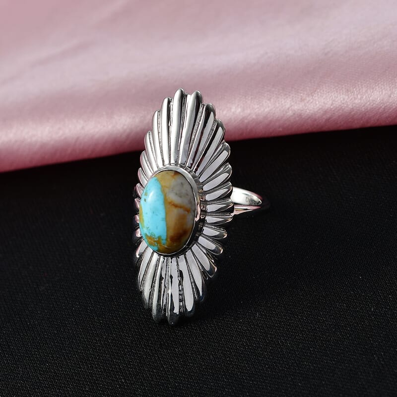 D'Joy Passport to Israel Artisan Crafted Premium Royston Ribbon Turquoise 3.75 ctw Ring in Platinum Over Sterling Silver (Size 6.0)