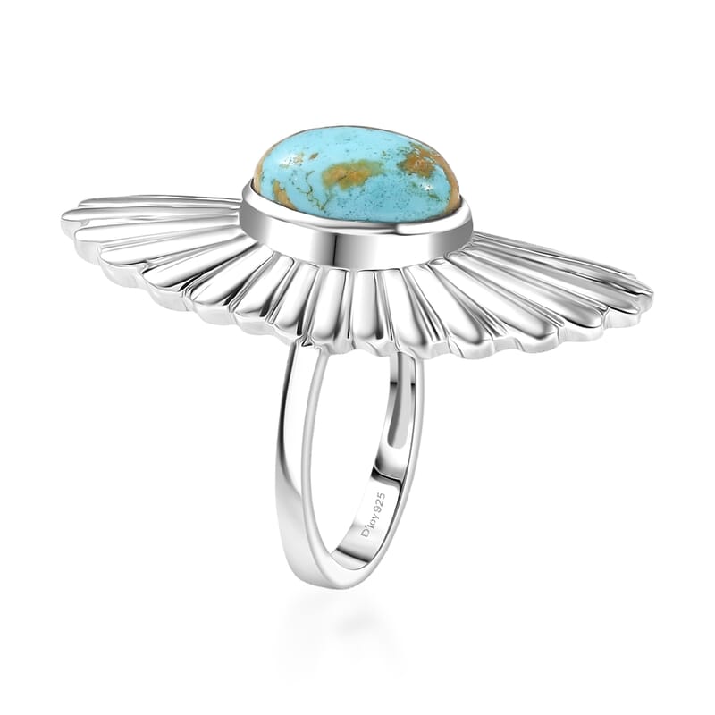 D'Joy Passport to Israel Artisan Crafted Premium Royston Ribbon Turquoise 3.75 ctw Ring in Platinum Over Sterling Silver (Size 6.0)