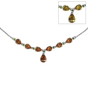 EverTrue Autumn Alexite and Chrome Diopside 8.35 ctw Harvest Flame Drop Necklace in Platinum Bond 18-20 Inches