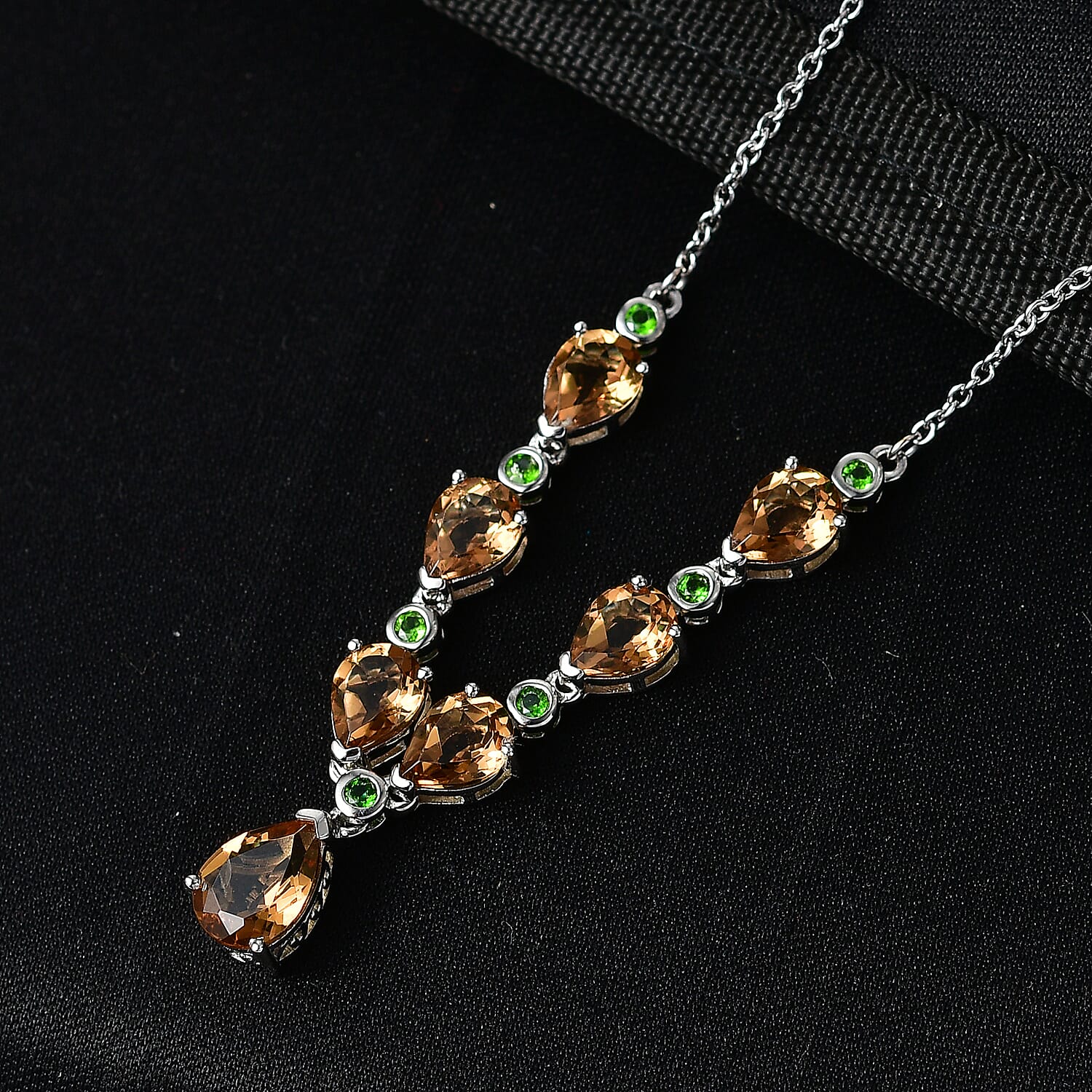 EverTrue Autumn Alexite and Chrome Diopside 8.35 ctw Harvest Flame Drop Necklace in Platinum Bond 18-20 Inches