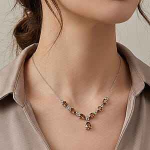 EverTrue Autumn Alexite and Chrome Diopside 8.35 ctw Harvest Flame Drop Necklace in Platinum Bond 18-20 Inches