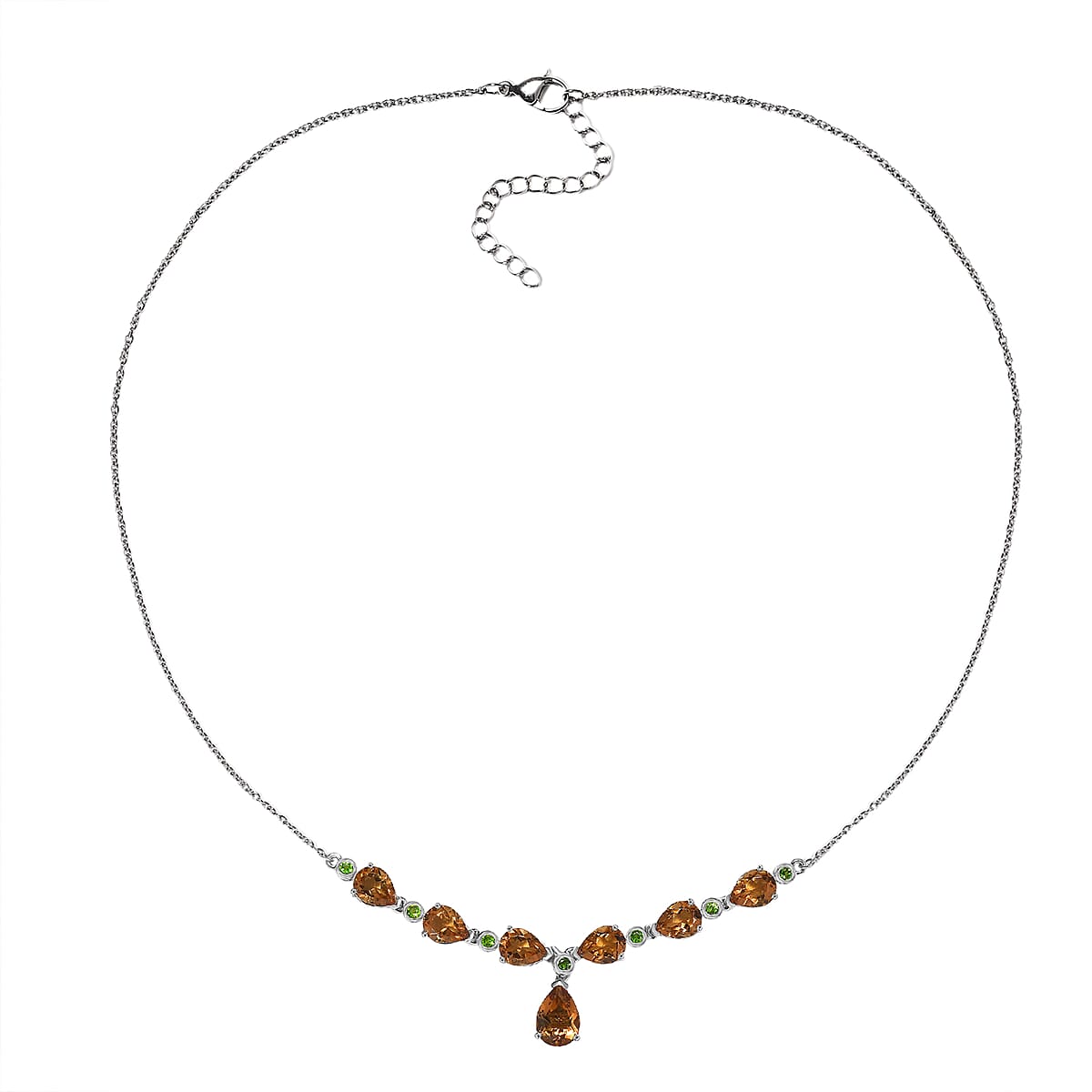 EverTrue Autumn Alexite and Chrome Diopside 8.35 ctw Harvest Flame Drop Necklace in Platinum Bond 18-20 Inches image number 3