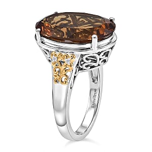 EverTrue Autumn Alexite and White Zircon 11.90 ctw Fallfire Solitaire Ring in 18K YG Plated and Platinum Bond (Size 10.0)