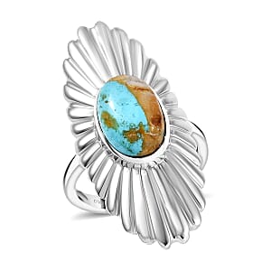 D'Joy Passport to Israel Artisan Crafted Royston Ribbon Turquoise 4.00 ctw Ring in Platinum Over Sterling Silver (Size 7.0)