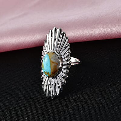 D'Joy Passport to Israel Artisan Crafted Premium Royston Ribbon Turquoise 3.75 ctw Ring in Platinum Over Sterling Silver (Size 7.0)