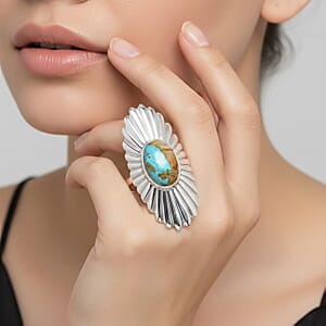 D'Joy Passport to Israel Artisan Crafted Royston Ribbon Turquoise 4.00 ctw Ring in Platinum Over Sterling Silver (Size 7.0)
