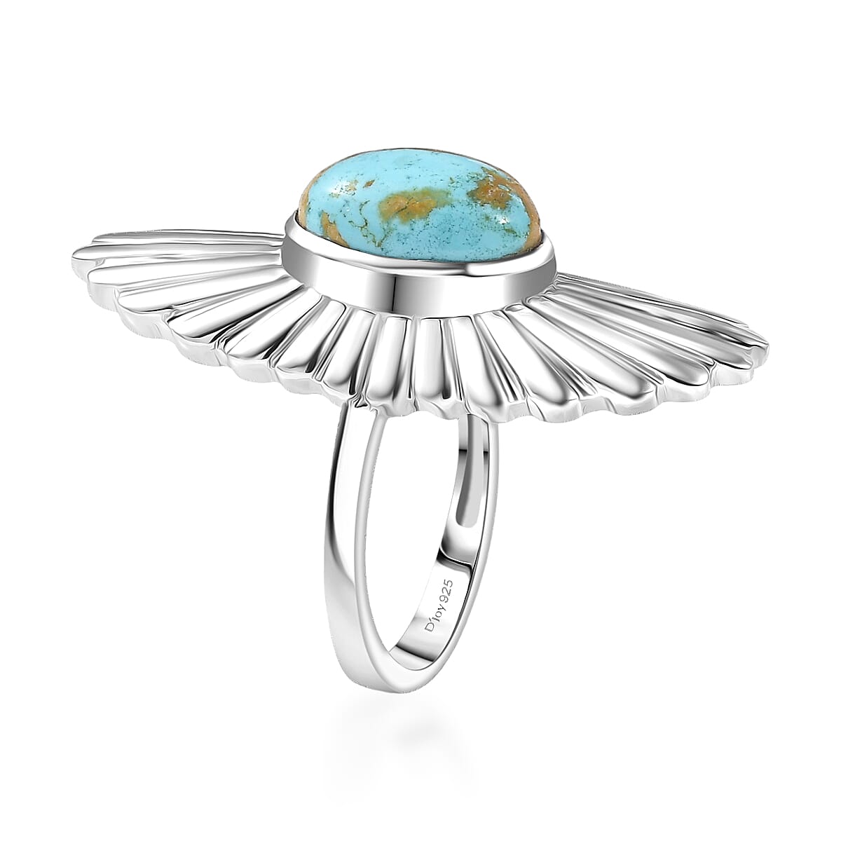 D'Joy Passport to Israel Artisan Crafted Royston Ribbon Turquoise 4.00 ctw Ring in Platinum Over Sterling Silver (Size 7.0) image number 3