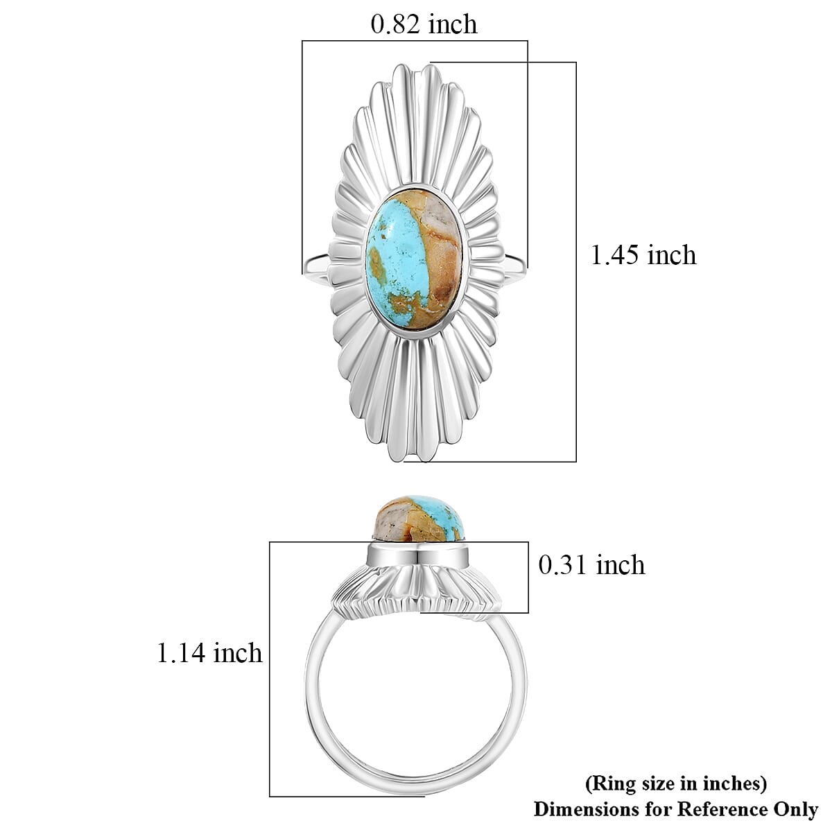 D'Joy Passport to Israel Artisan Crafted Royston Ribbon Turquoise 4.00 ctw Ring in Platinum Over Sterling Silver (Size 7.0) image number 5