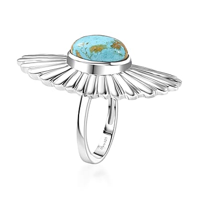 D'Joy Passport to Israel Artisan Crafted Premium Royston Ribbon Turquoise 3.75 ctw Ring in Platinum Over Sterling Silver (Size 8.0)