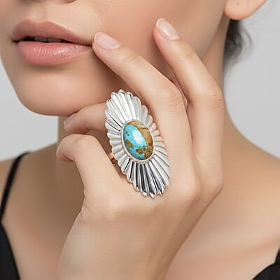 D'Joy Passport to Israel Artisan Crafted Premium Royston Ribbon Turquoise 3.75 ctw Ring in Platinum Over Sterling Silver (Size 9.0)