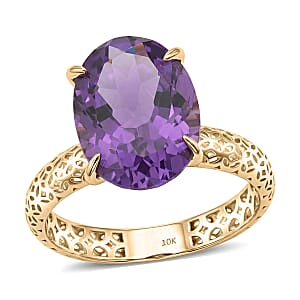 Mirage Collection Premium Lusaka Amethyst 5.20 ctw Solitaire Ring in 10K Yellow Gold (Size 9.0)