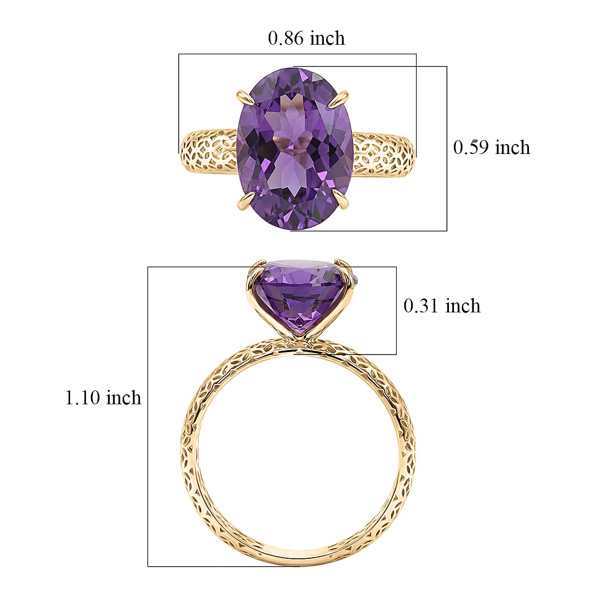 Mirage Collection Premium Lusaka Amethyst 5.20 ctw Solitaire Ring in 10K Yellow Gold (Size 9.0) image number 5