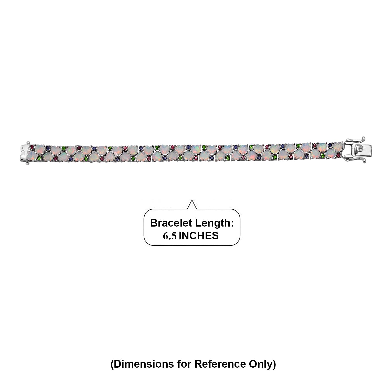D'Joy Premium Ethiopian Welo Opal and Multi Gemstone 14.00 ctw Heart Symphony Bracelet in Rhodium Over Sterling Silver (6.50 In)