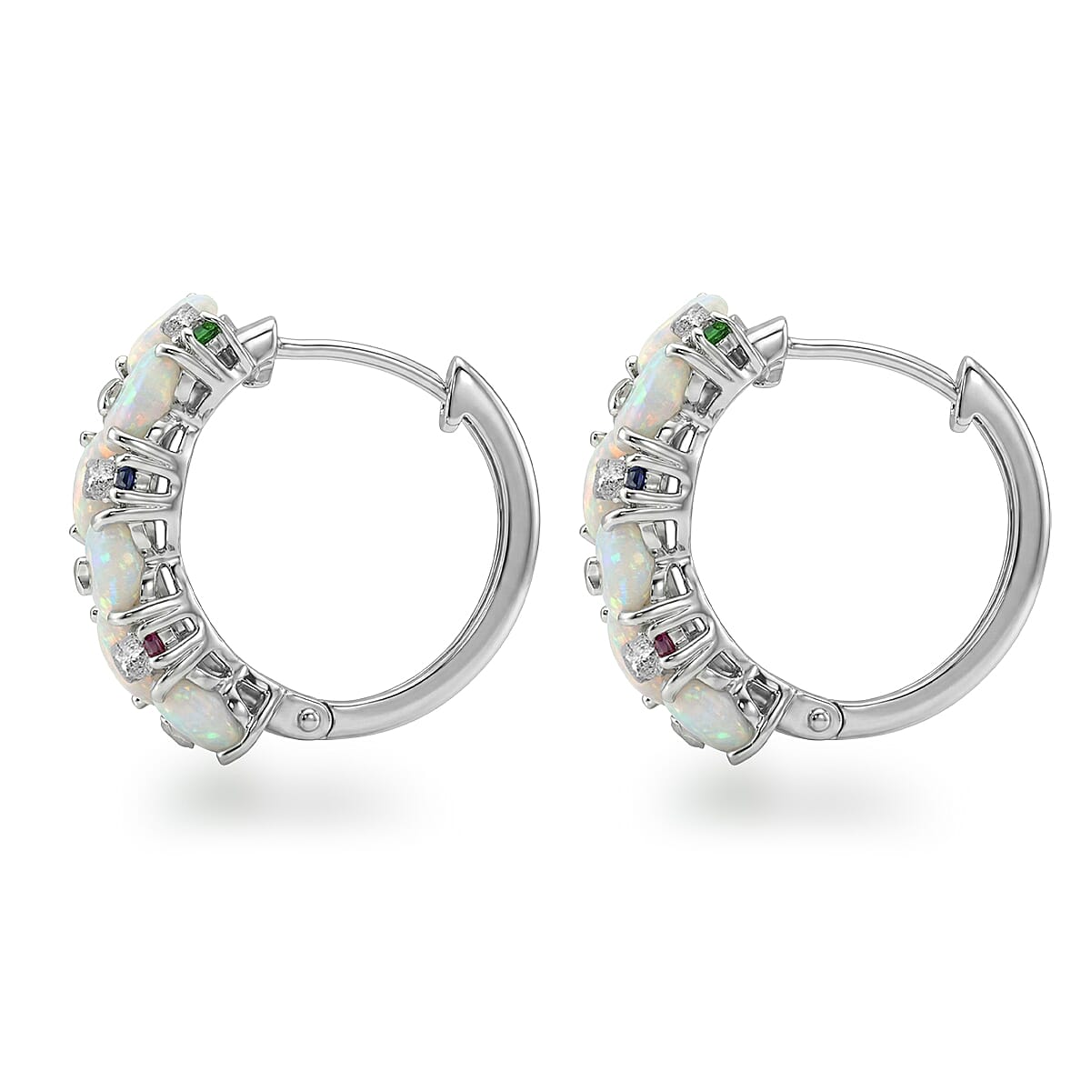 D'Joy Premium Ethiopian Welo Opal and Multi Gemstone 4.10 ctw Heart Symphony Earrings in Rhodium Over Sterling Silver image number 4