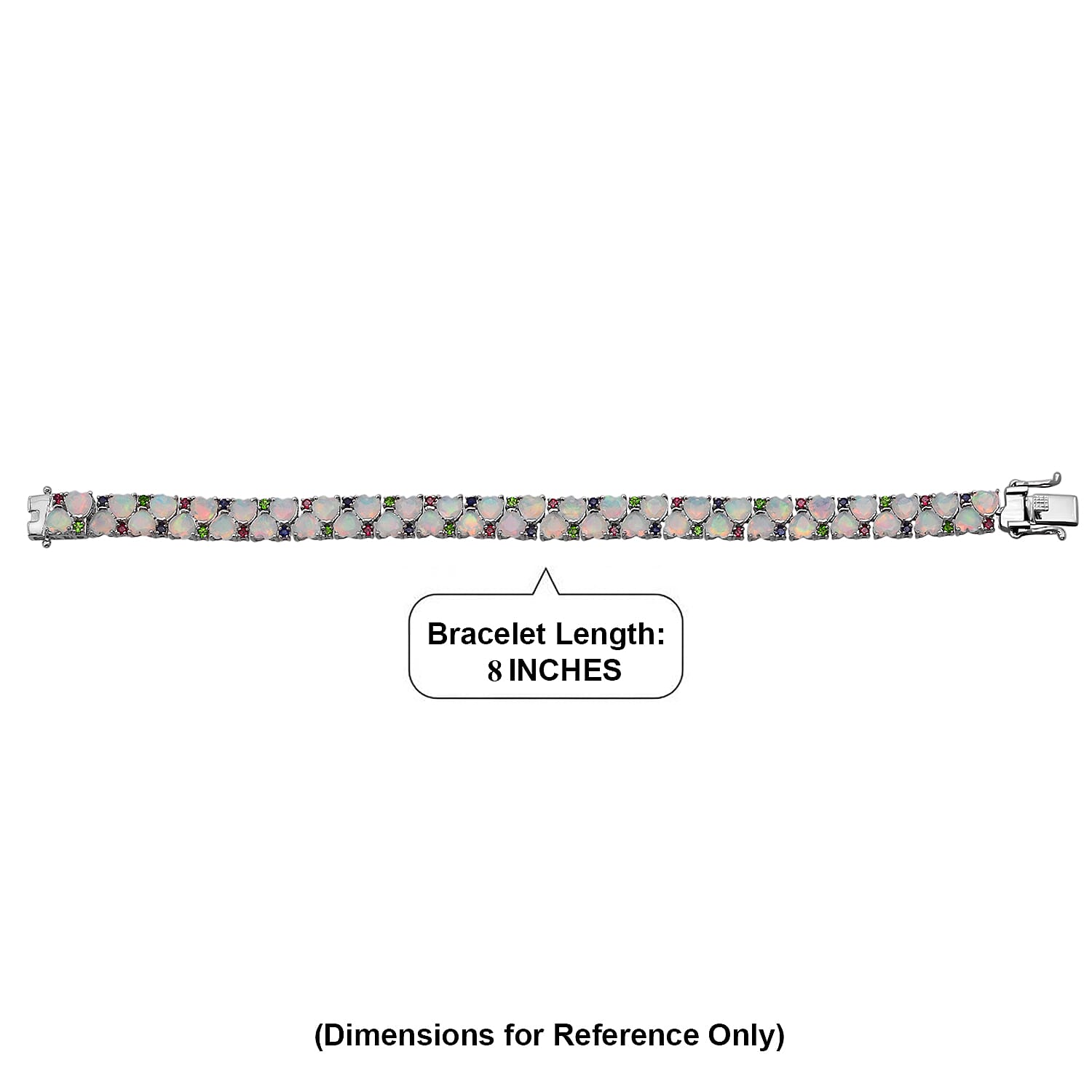 D'Joy Premium Ethiopian Welo Opal and Multi Gemstone 14.85 ctw Heart Symphony Bracelet in Rhodium Over Sterling Silver (7.25 In)
