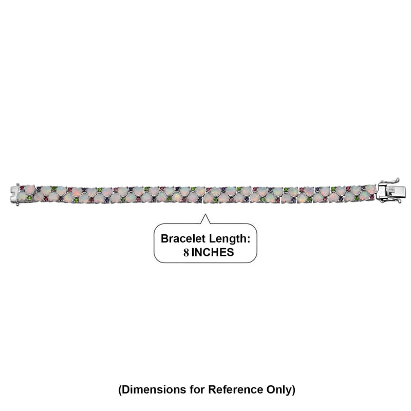 D'Joy Premium Ethiopian Welo Opal and Multi Gemstone 14.85 ctw Heart Symphony Bracelet in Rhodium Over Sterling Silver (7.25 In)