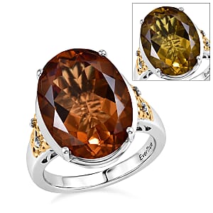 EverTrue Autumn Alexite and White Zircon 11.90 ctw Fallfire Solitaire Ring in 18K YG Plated and Platinum Bond (Size 7.0)