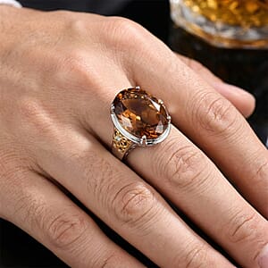 EverTrue Autumn Alexite and White Zircon 11.90 ctw Fallfire Solitaire Ring in 18K YG Plated and Platinum Bond (Size 7.0)