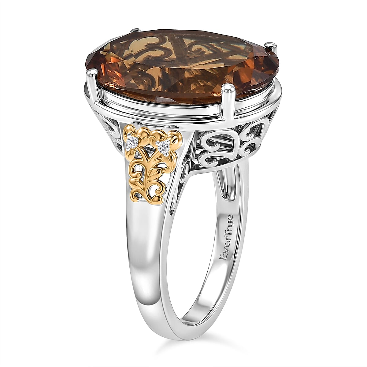 EverTrue Autumn Alexite and White Zircon 11.90 ctw Fallfire Solitaire Ring in 18K YG Plated and Platinum Bond (Size 7.0) image number 3
