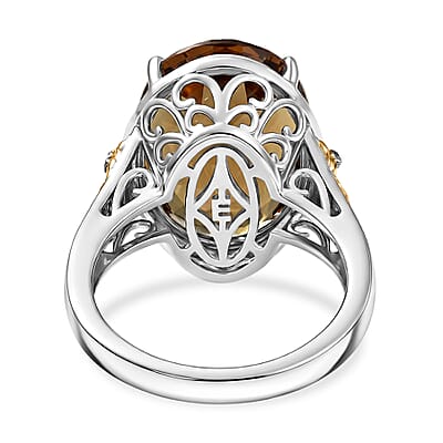 EverTrue Autumn Alexite and White Zircon 11.90 ctw Fallfire Solitaire Ring in 18K YG Plated and Platinum Bond (Size 8.0)