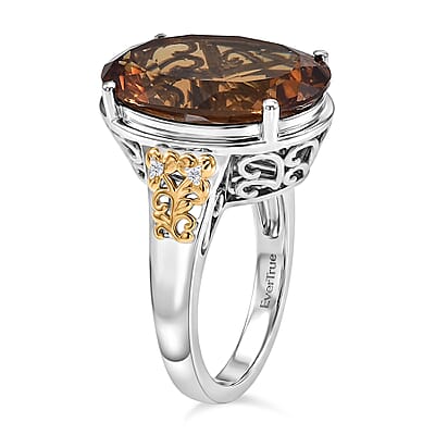 EverTrue Autumn Alexite and White Zircon 11.90 ctw Fallfire Solitaire Ring in 18K YG Plated and Platinum Bond (Size 9.0)