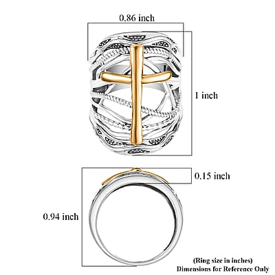 D'Joy Passport to Israel Artisan Crafted Cross Ring in 18K Vermeil Yellow Gold Over and Sterling Silver (Size 5.0) 7.90 Grams