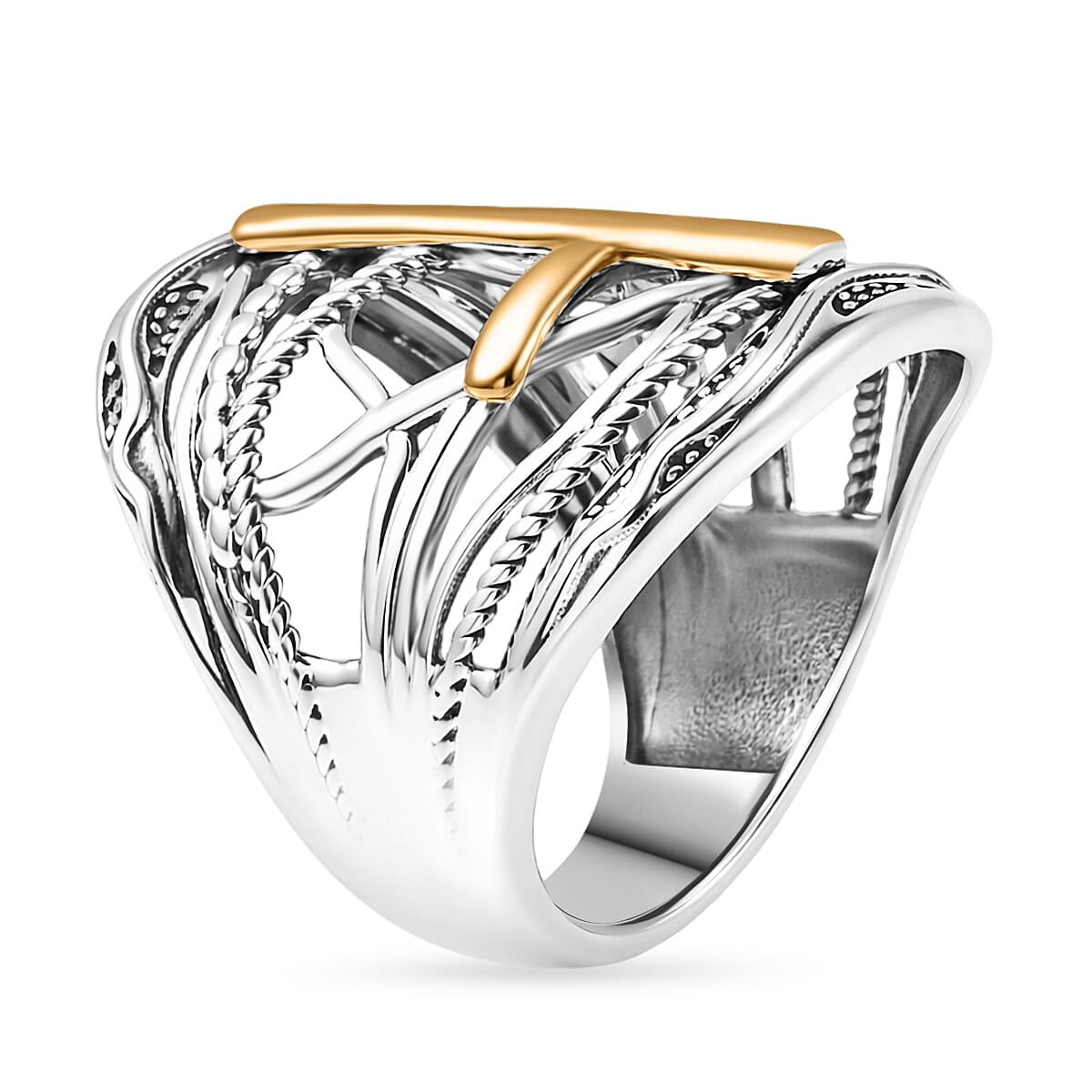 D'Joy Passport to Israel Artisan Crafted Cross Ring In 18K Vermeil Yellow Gold Over and Sterling Silver (Size 6.0) 7.90 Grams