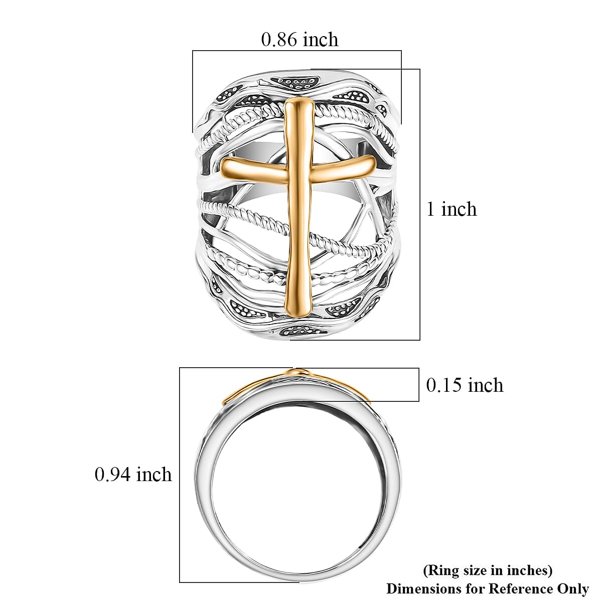 D'Joy Passport to Israel Artisan Crafted Cross Ring In 18K Vermeil Yellow Gold Over and Sterling Silver (Size 6.0) 7.90 Grams