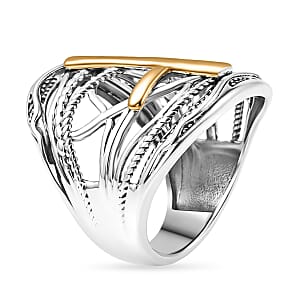 D'Joy Passport to Israel Artisan Crafted Cross Ring in 18K Vermeil Yellow Gold Over and Sterling Silver (Size 7.0) 7.90 Grams