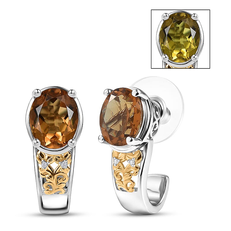 EverTrue Autumn Alexite and White Zircon 5.20 ctw Fallfire Earrings in 18K YG Plated and Platinum Bond