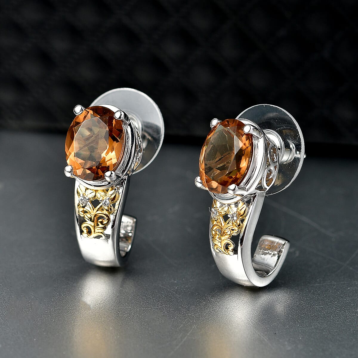 EverTrue Autumn Alexite and White Zircon 5.20 ctw Fallfire Earrings in 18K YG Plated and Platinum Bond image number 1