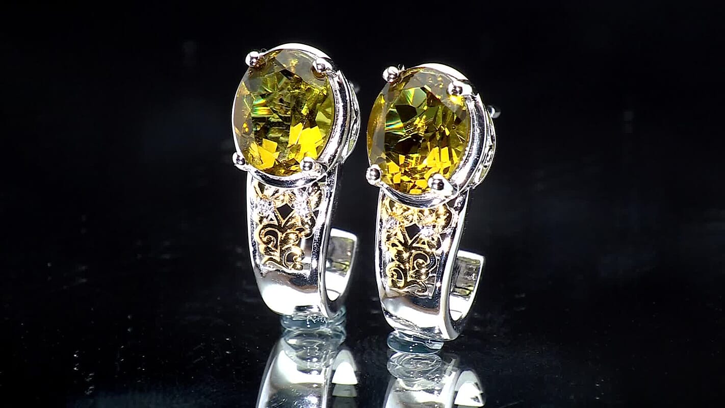 EverTrue Autumn Alexite and White Zircon 5.20 ctw Fallfire Earrings in 18K YG Plated and Platinum Bond