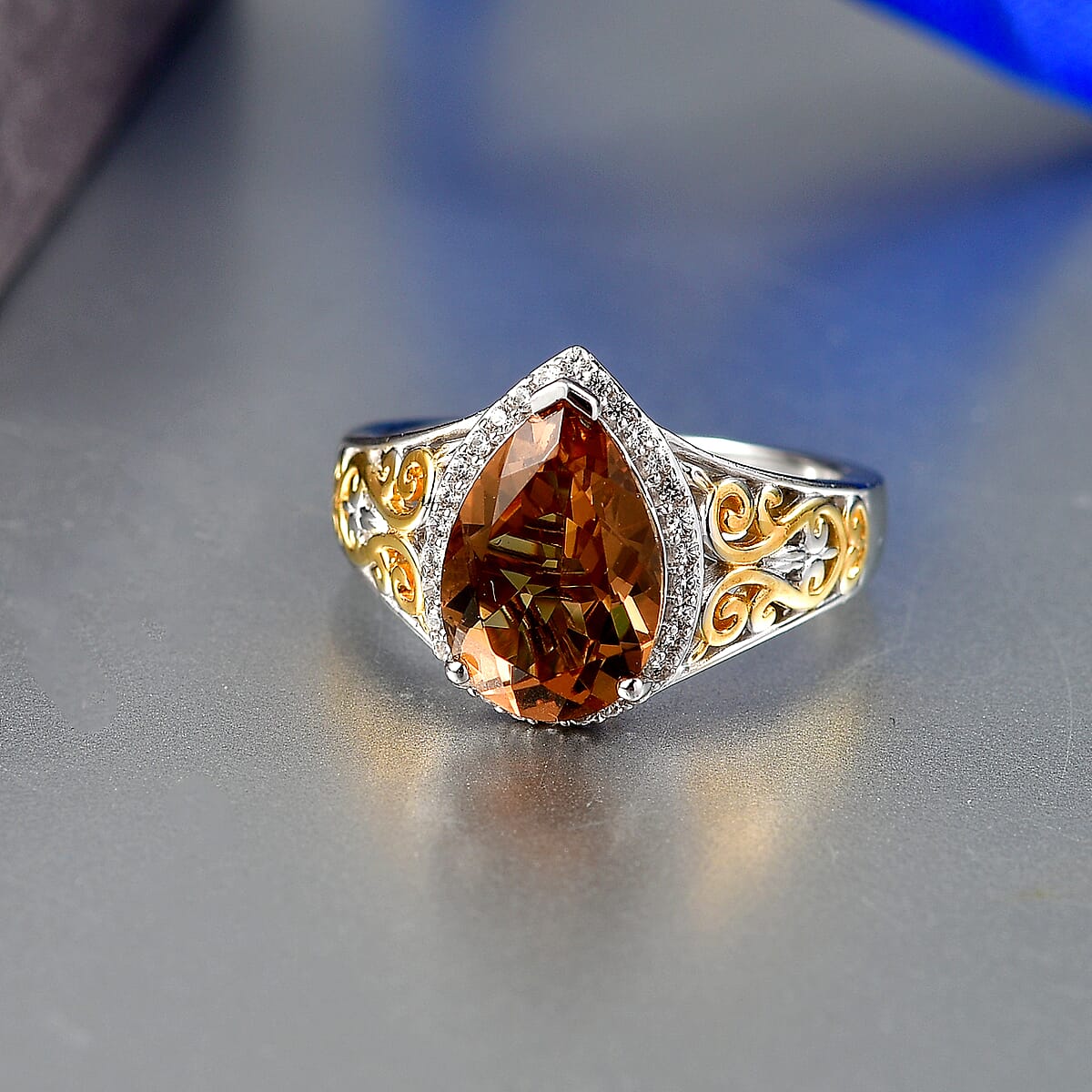 EverTrue Autumn Alexite, White Zircon Ring in 18K YG Plated and Platinum Bond (Size 10.0) 3.10 ctw image number 1