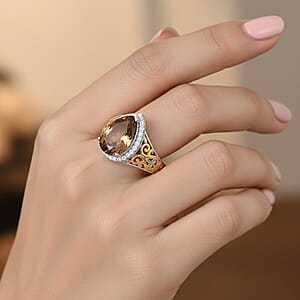 EverTrue Autumn Alexite, White Zircon Ring in 18K YG Plated and Platinum Bond (Size 10.0) 3.10 ctw
