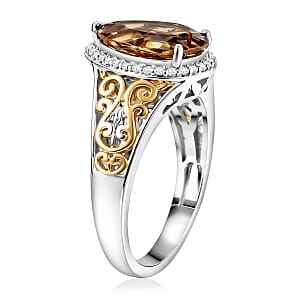 EverTrue Autumn Alexite, White Zircon Ring in 18K YG Plated and Platinum Bond (Size 10.0) 3.10 ctw