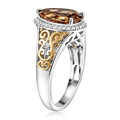 EverTrue Autumn Alexite and White Zircon 3.10 ctw Fallfire Regal Ring in 18K YG Plated and Platinum Bond (Size 11.0)