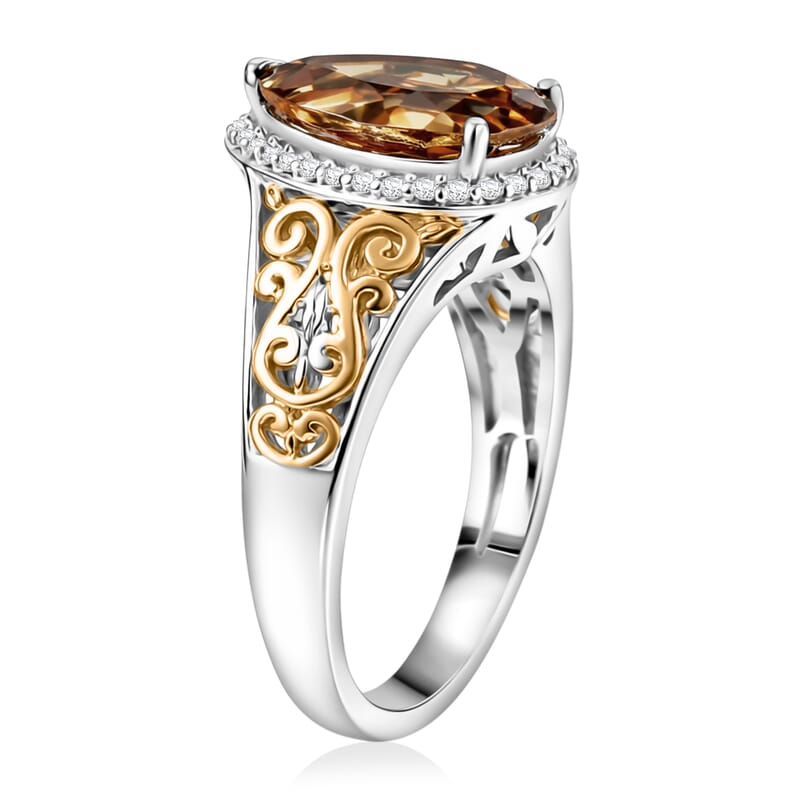 EverTrue Autumn Alexite and White Zircon 3.10 ctw Fallfire Regal Ring in 18K YG Plated and Platinum Bond (Size 11.0)