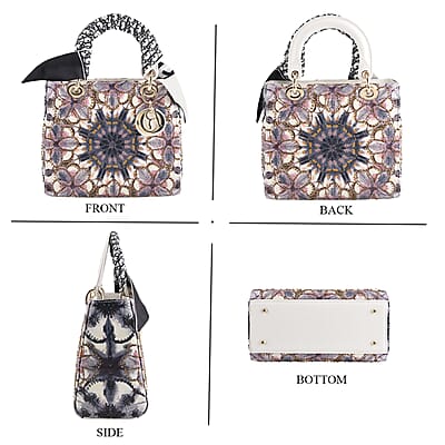 The Grand Pelle White Genuine Leather Embroidery Purple Kaleidoscope with Sequins Crossbody Bag with Scarf