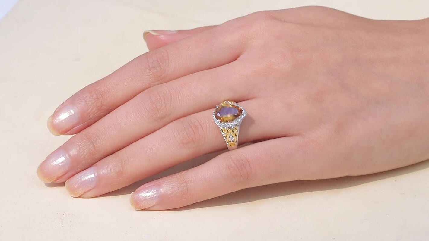 EverTrue Autumn Alexite, White Zircon Ring in 18K YG Plated and Platinum Bond (Size 10.0) 3.10 ctw