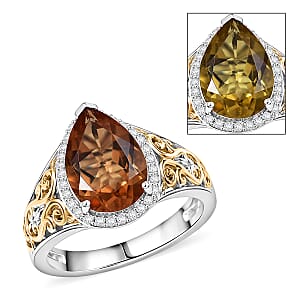 EverTrue Autumn Alexite, White Zircon Ring in 18K YG Plated and Platinum Bond (Size 10.0) 3.10 ctw