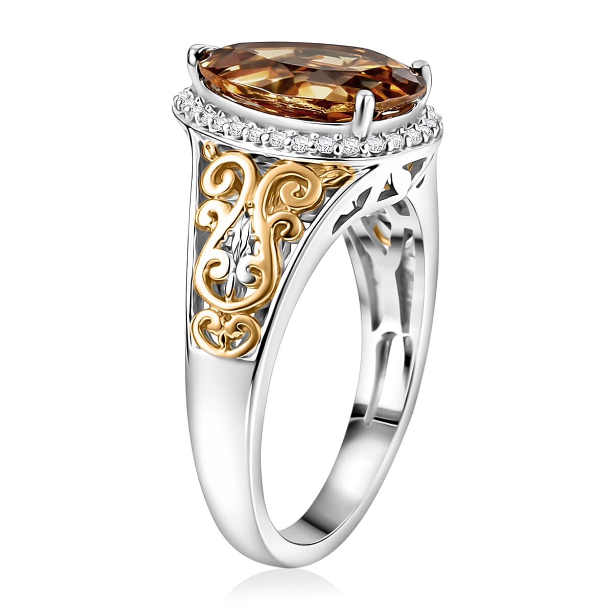 EverTrue Autumn Alexite, White Zircon Ring in 18K YG Plated and Platinum Bond (Size 10.0) 3.10 ctw image number 3