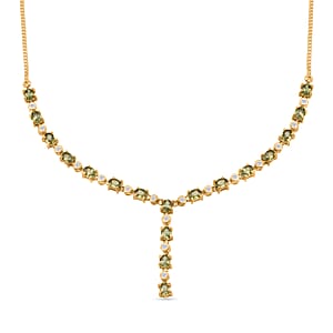 D'Joy Demantoid Garnet and Moissanite 4.15 ctw Forest Flame Y-Necklace in 18K Vermeil Yellow Gold Over Sterling Silver 18 Inches