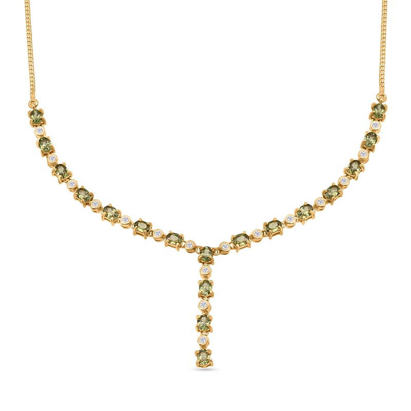D'Joy Ambanja Demantoid Garnet and Moissanite 4.15 ctw Forest Flame Y-Necklace in 18K Vermeil Yellow Gold Over Sterling Silver 18 Inches
