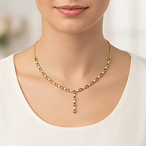 D'Joy Demantoid Garnet and Moissanite 4.15 ctw Forest Flame Y-Necklace in 18K Vermeil Yellow Gold Over Sterling Silver 18 Inches