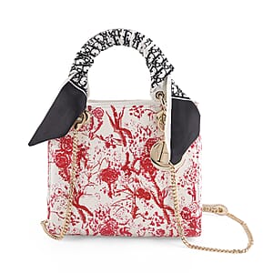 The Grand Pelle White Genuine Leather Embroidery Red Plum Blossom Crossbody Bag with Scarf