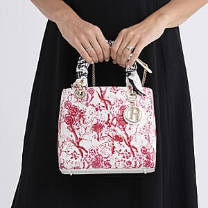 The Grand Pelle White Genuine Leather Embroidery Red Plum Blossom Crossbody Bag with Scarf