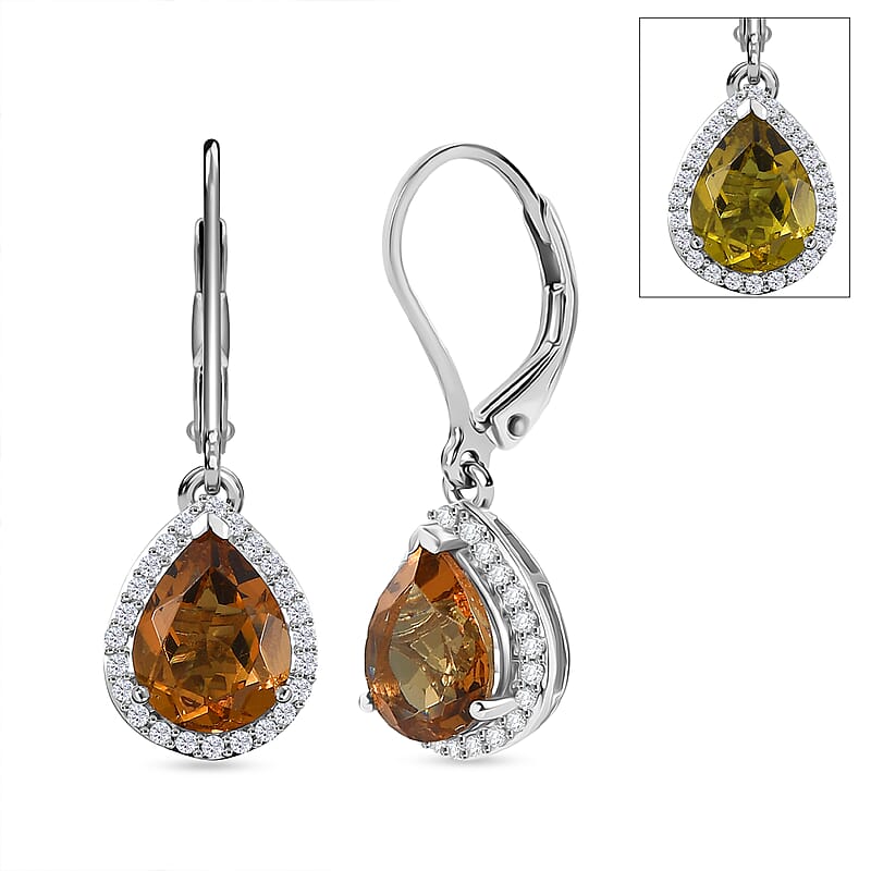 EverTrue Autumn Alexite and White Zircon 3.50 ctw Fallfire Regal Earrings in Platinum Bond