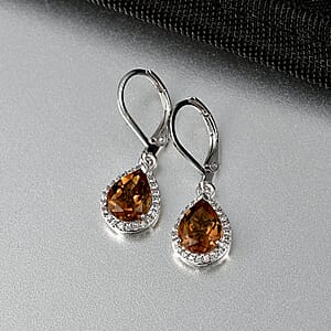 EverTrue Autumn Alexite and White Zircon 3.50 ctw Fallfire Regal Earrings in Platinum Bond